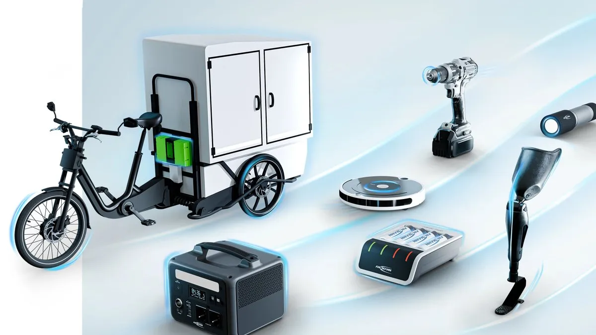ANSMANN product range: cargo bike, batteries, tools and charger